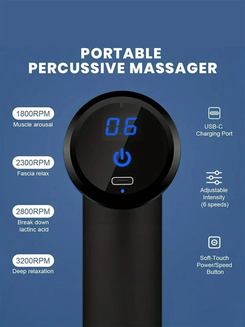 Portable Multifunctional Electric Fascia Gun Massager Instrument - Vibrating Muscle Relaxation Tool for Sports Recovery