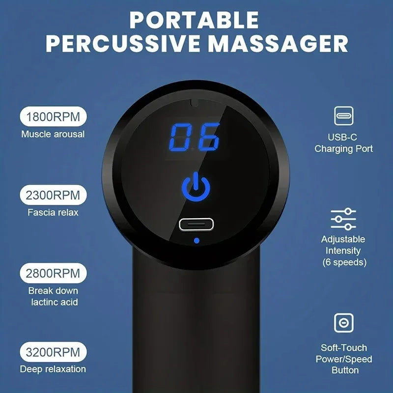 Portable Multifunctional Electric Fascia Gun Massager Instrument - Vibrating Muscle Relaxation Tool for Sports Recovery