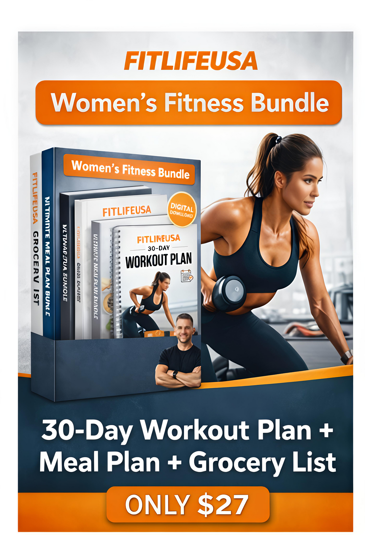 FITLIFEUSA Ultimate Fitness Transformation Bundle – 30-Day Workout Plan, Meal Guide & Grocery List (Digital Download
