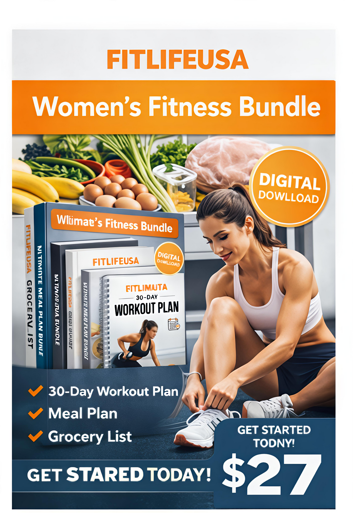 FITLIFEUSA Ultimate Fitness Transformation Bundle – 30-Day Workout Plan, Meal Guide & Grocery List (Digital Download